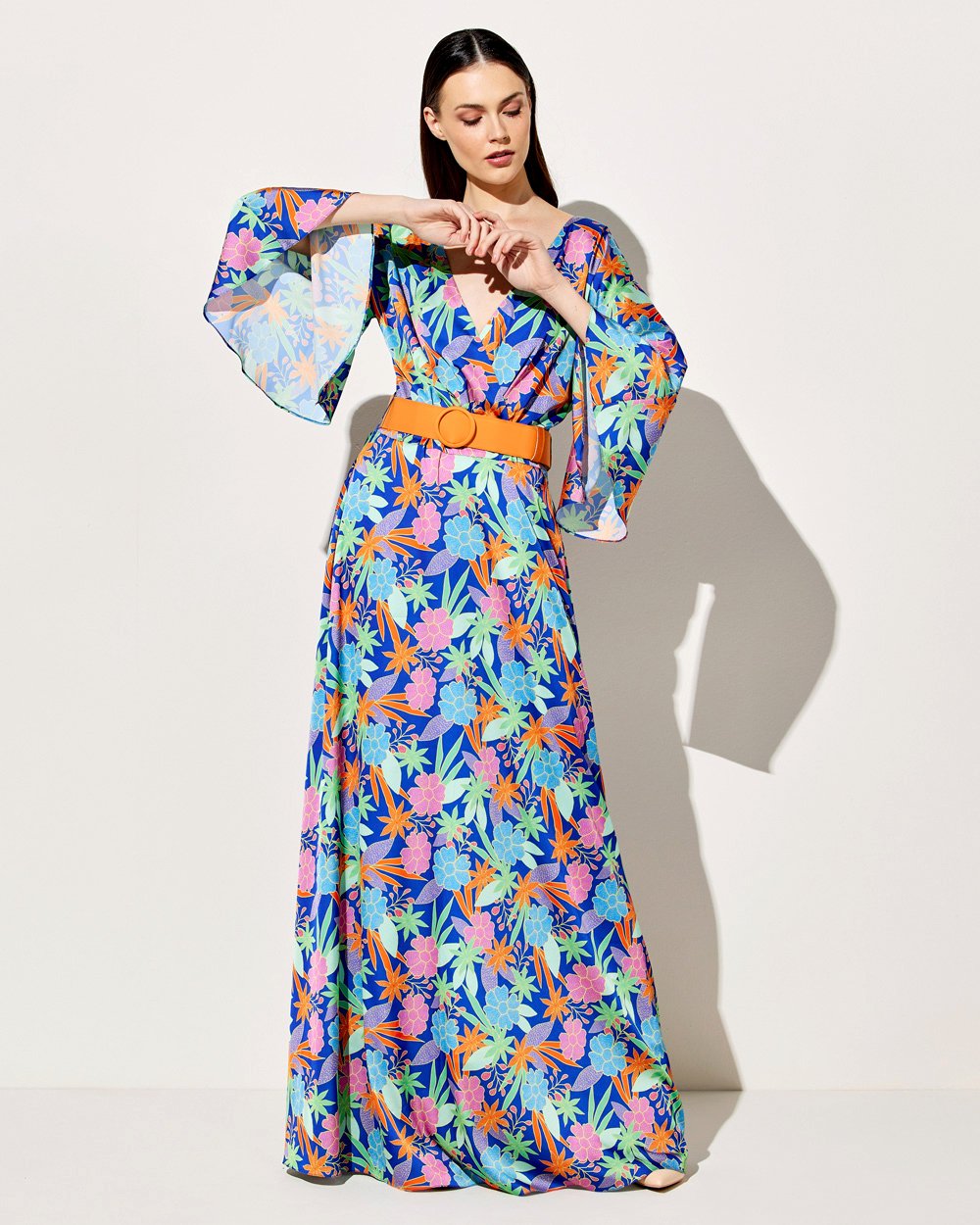 Φόρεμα maxi floral με ζώνη