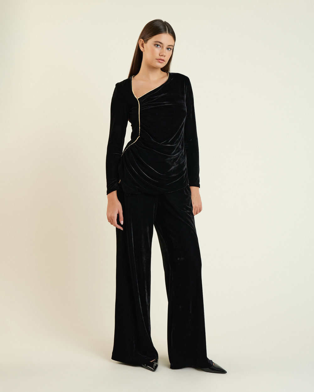 Μπλούζα ντραπέ με μακρύ μανίκι