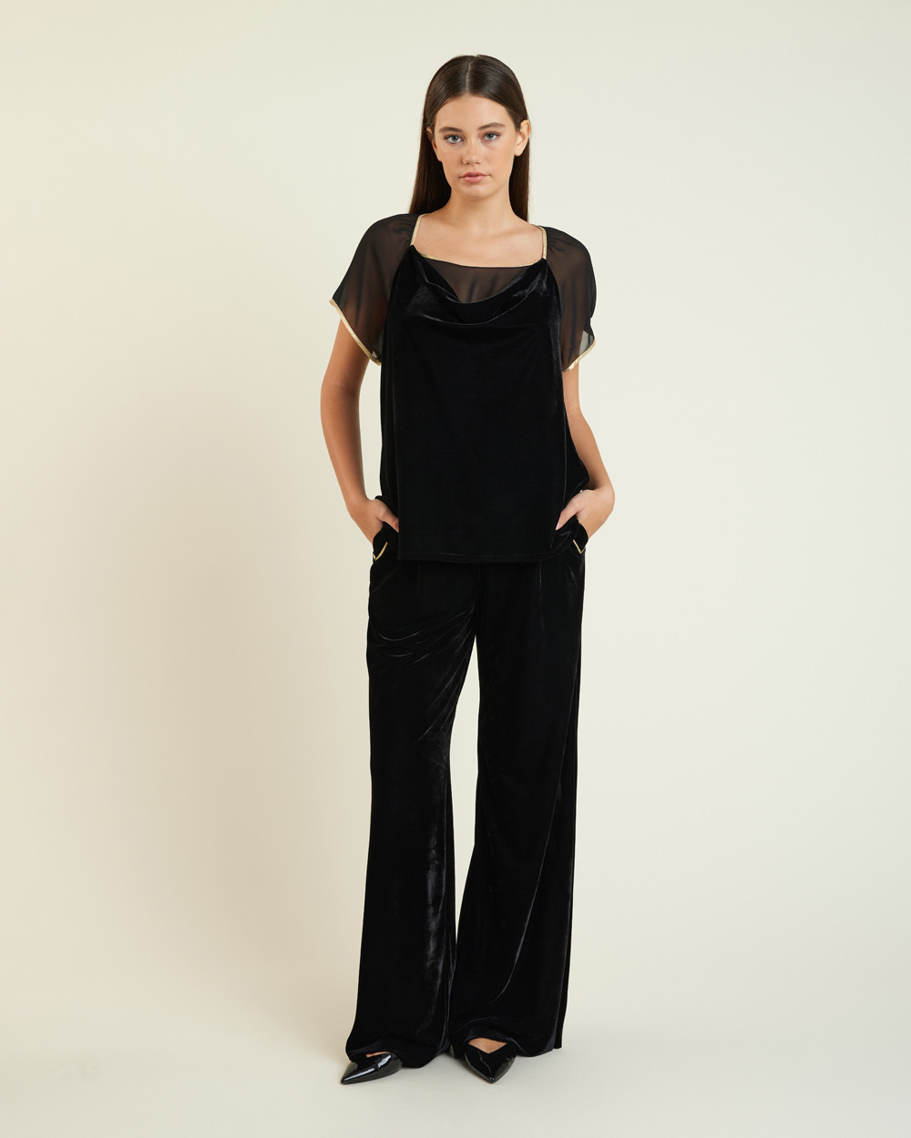 Μπλούζα βελούδο με κοντό μανίκι