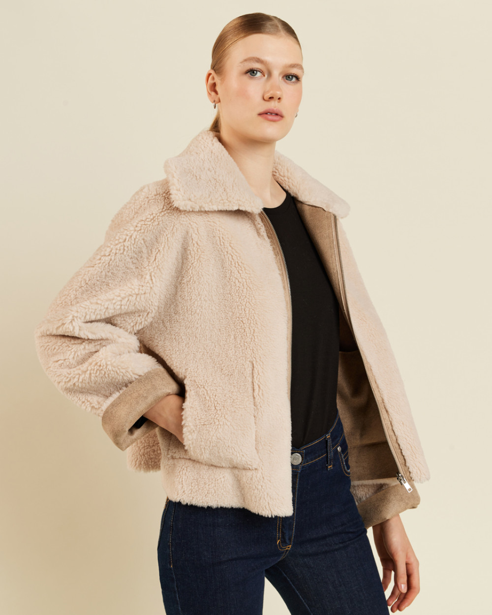 Μπουφάν κοντό σουέντ διπλής όψης