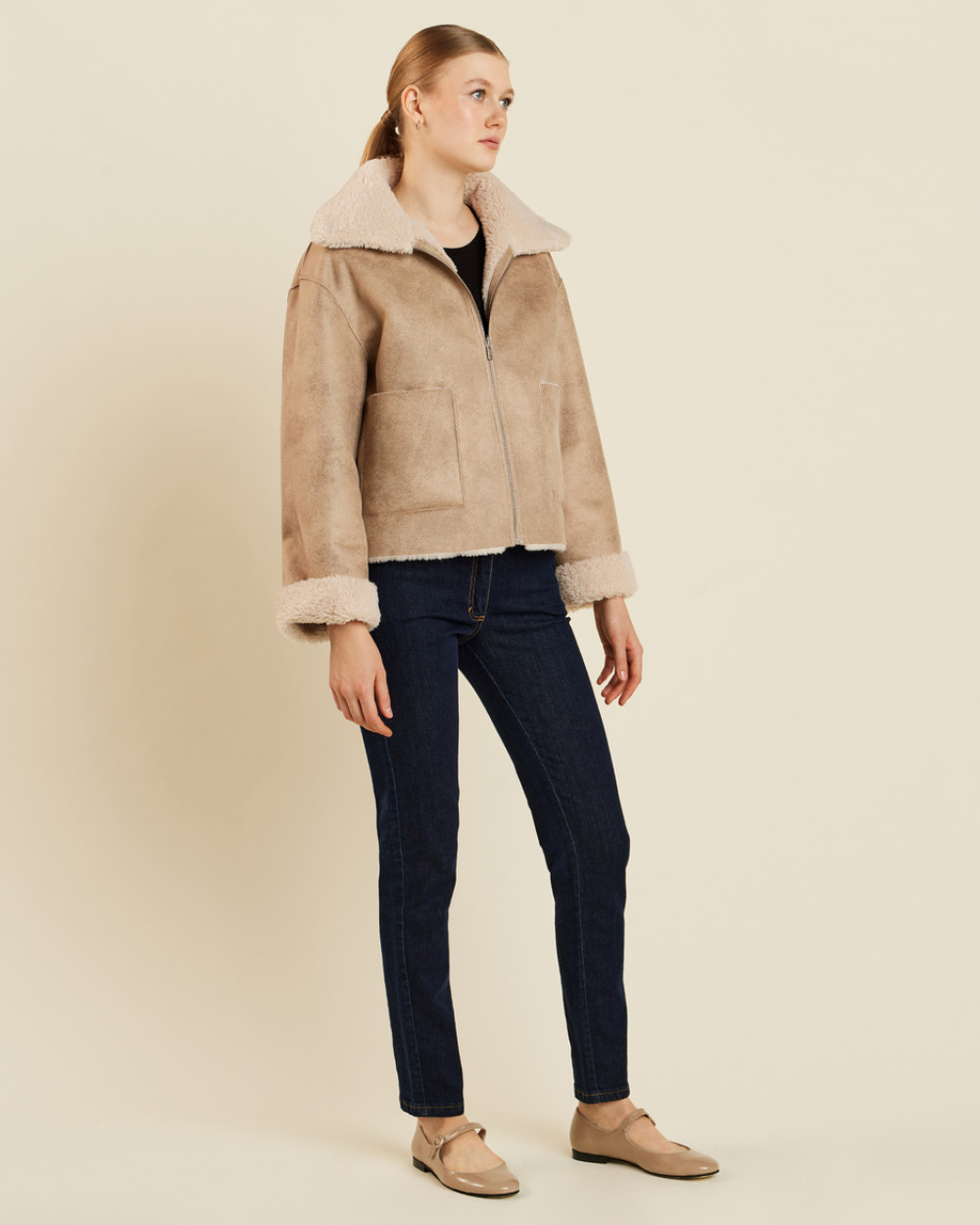 Μπουφάν κοντό σουέντ διπλής όψης