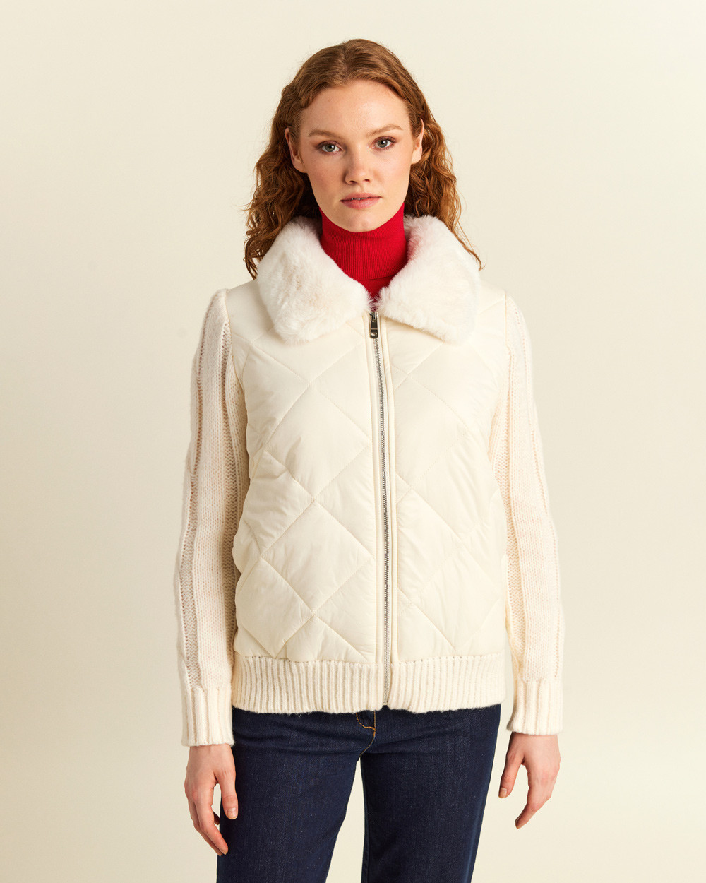 Μπουφάν με πλεκτά μανίκια