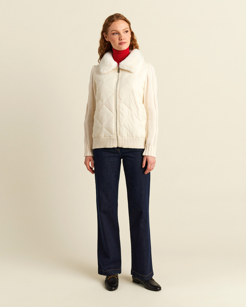 Μπουφάν με πλεκτά μανίκια