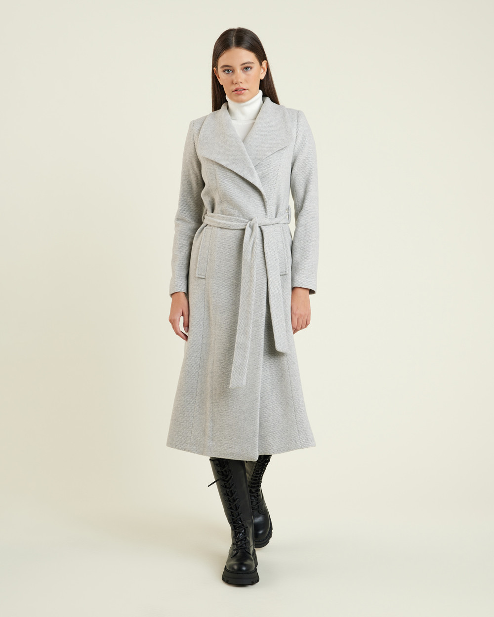 Παλτό σταυρωτό midi wool blend