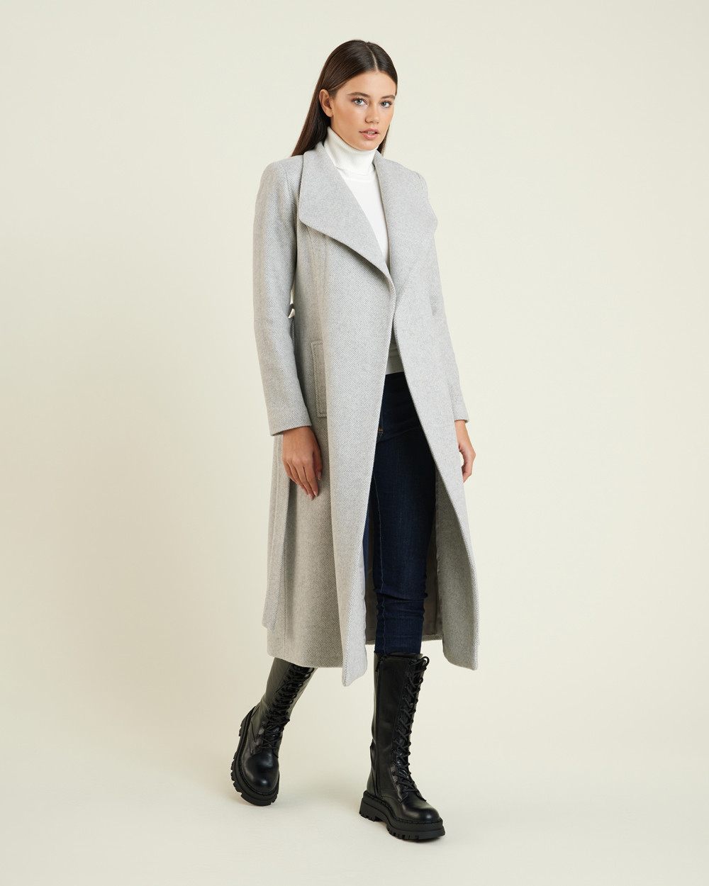 Παλτό σταυρωτό midi wool blend