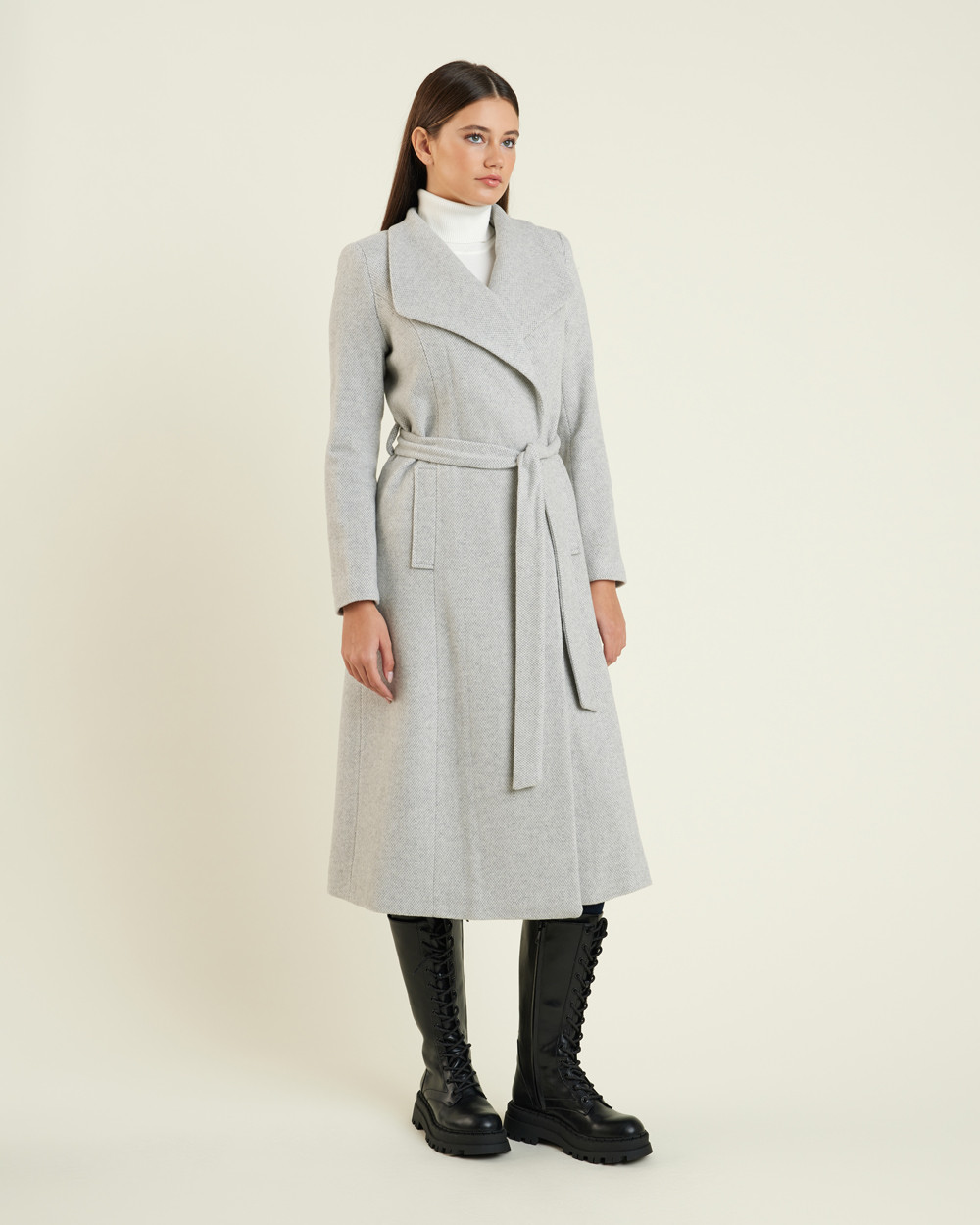 Παλτό σταυρωτό midi wool blend