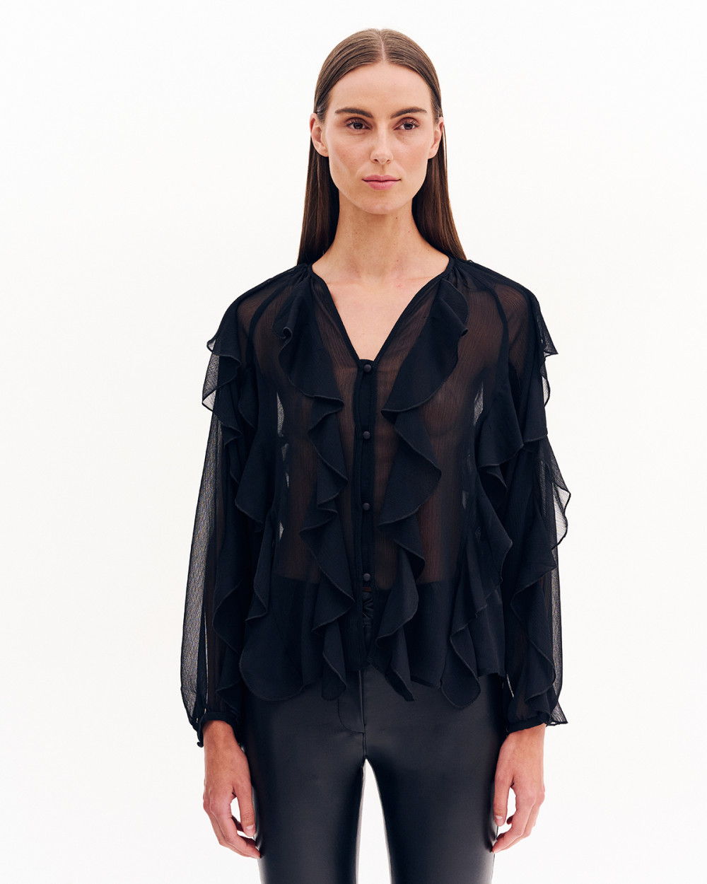 Μπλούζα V διαφάνεια με βολάν