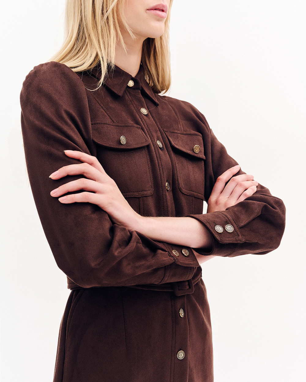 Φόρεμα σεμιζιέ σε σουέντ όψη