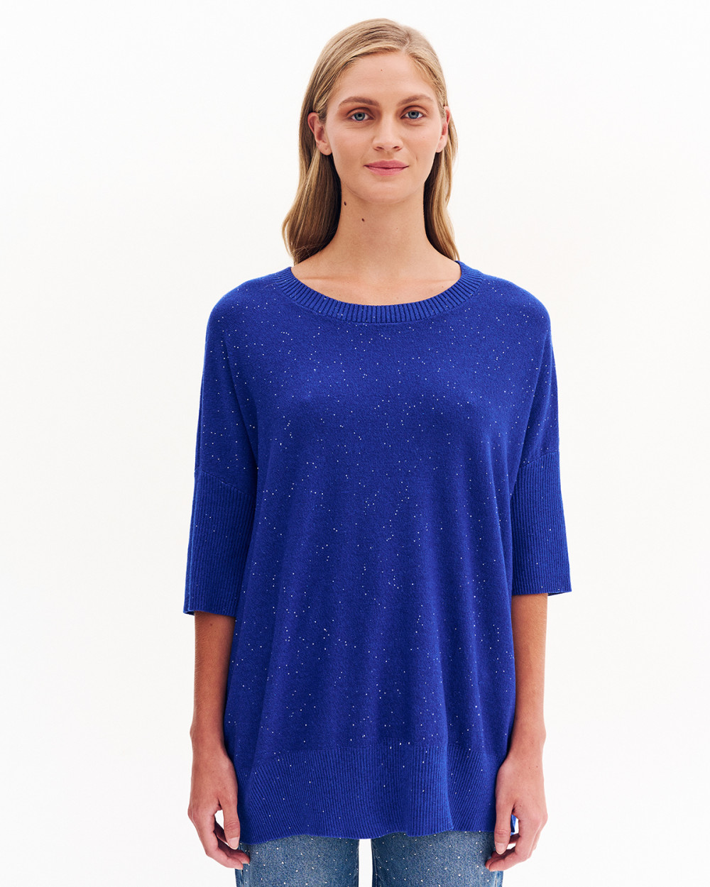 Πλεκτή μπλούζα με λεπτή παγιέτα
