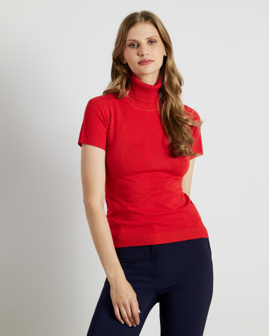 Πλεκτή μπλούζα ζιβάγκο με κοντό μανίκι