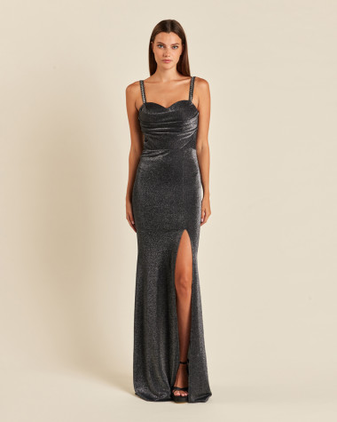 Φόρεμα maxi lurex με άνοιγμα στο πλάι