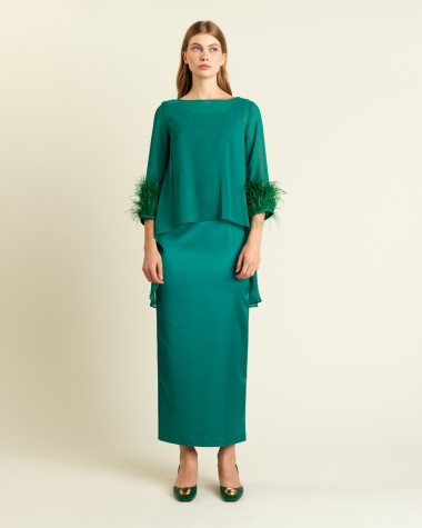 Φόρεμα αμπιγιέ satin με τουνίκ