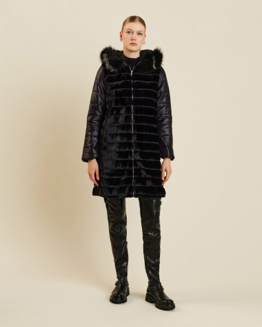 Μπουφάν μακρύ με οικολογική γούνα