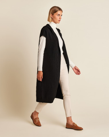 Πλεκτή ζακέτα μακριά με κουκούλα