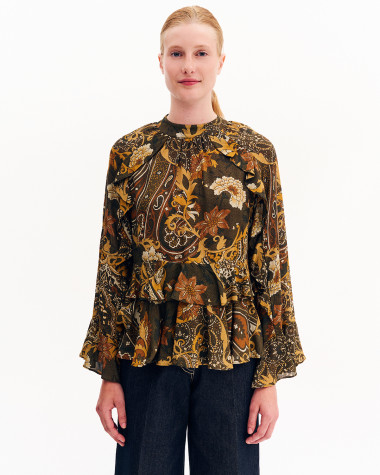 Μπλούζα εμπριμέ με βολάν Case Study