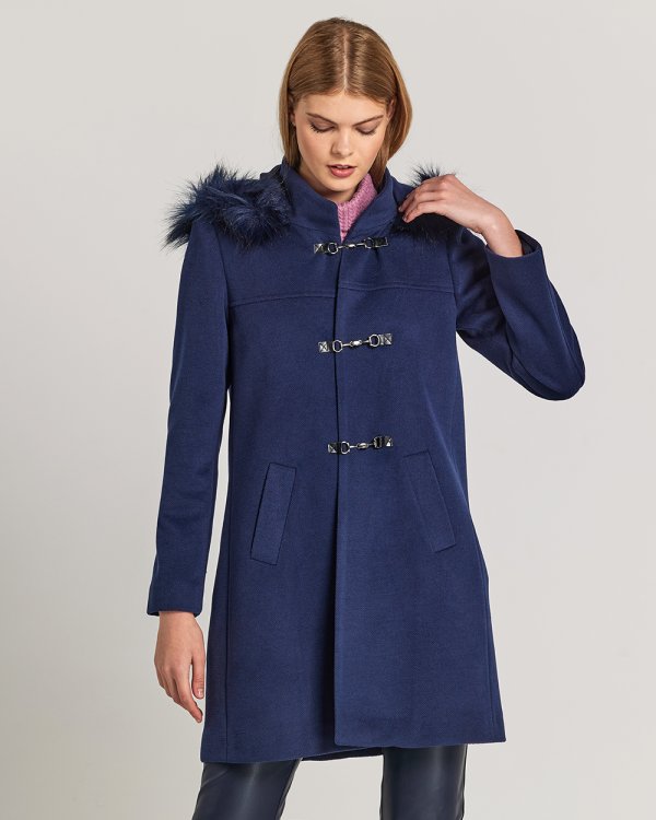 Παλτό τύπου μοντγκόμερι με γούνα στη κουκούλα