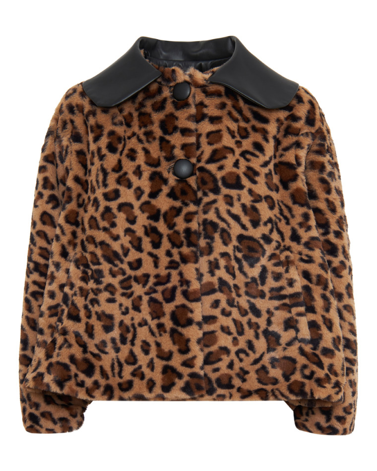 Πανωφόρι κοντό σε animal print γούνα με στοιχεία δερματίνης