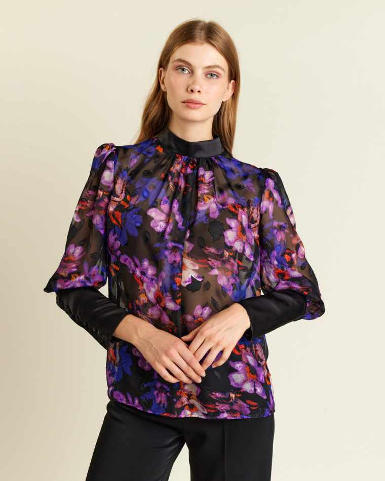 Μπλούζα floral με satin λεπτομέρειες