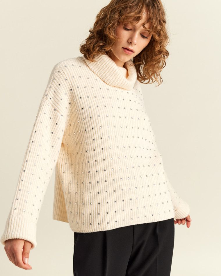 Πλεκτή μπλούζα oversized με strass