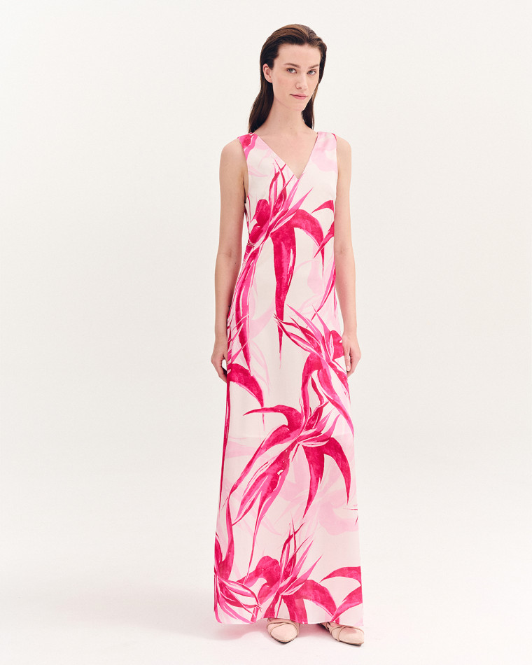 Φόρεμα satin floral με αλυσίδα