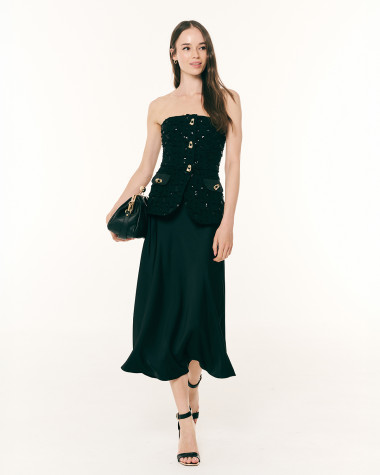 Φόρεμα strapless αμπιγιέ με παγιέτες